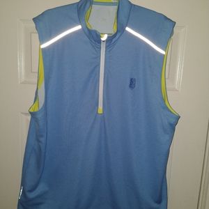 Light Blue Sleeveless Performance Vest with Lime Trim
